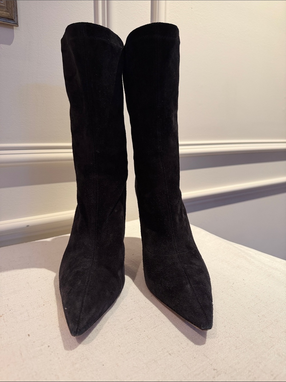 Paris Texas Black Suede Pointed Toe Knee Boots